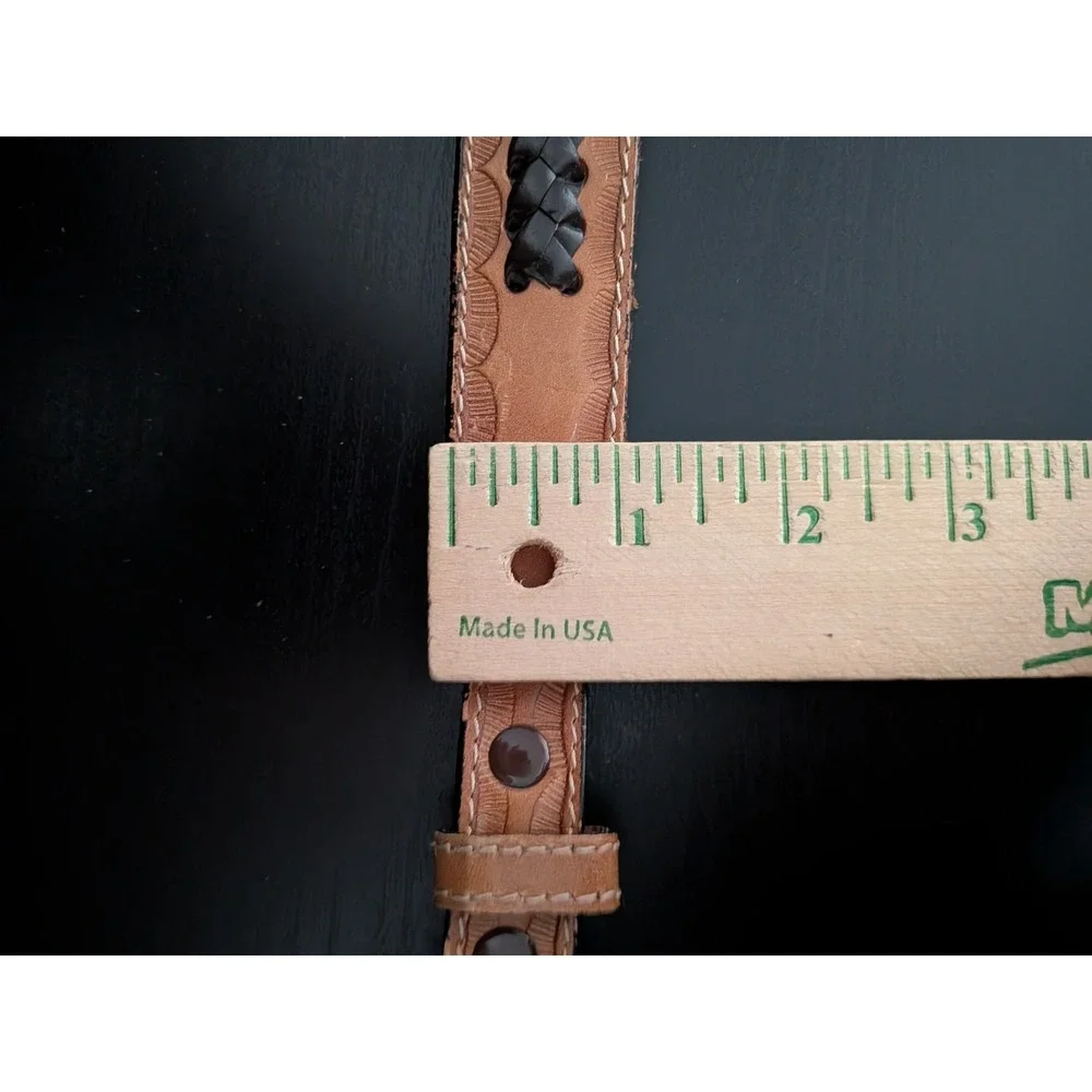 Vintage Womens Hand Tooled Leather Belt Western Woven Design 38